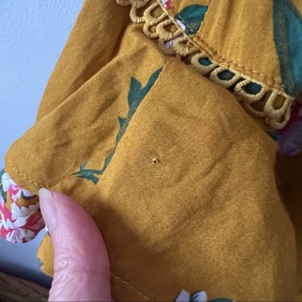 NWT MINKPINK Mustard Yellow Floral Ruffled Tiered Mini Dress - Picture 13 of 14